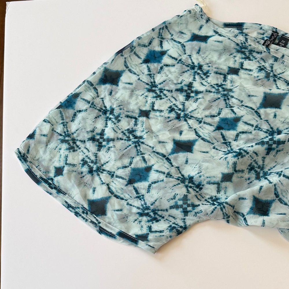 Pacific Beach Teal Geometric Sheer Swim Cover Up Dress 2X V Neck - Elastic Waist - Picture 5 of 8
